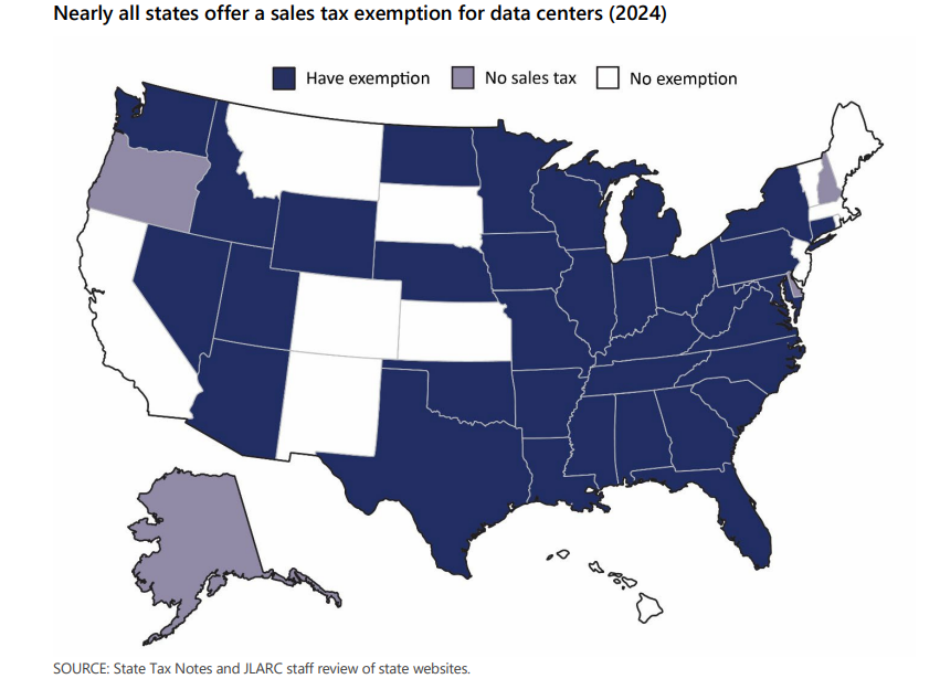 Data center incentive map